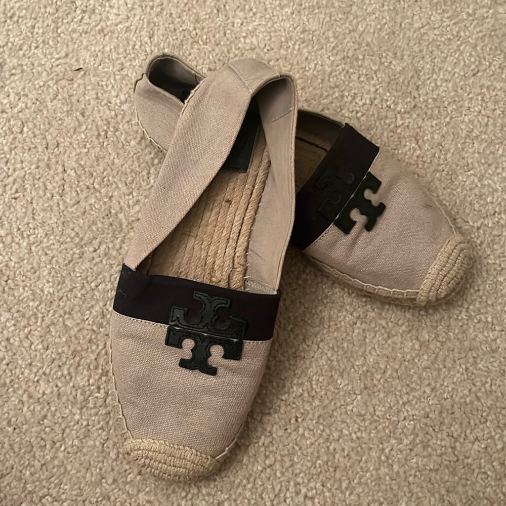 Tory Burch canvas neutral/black espadrilles